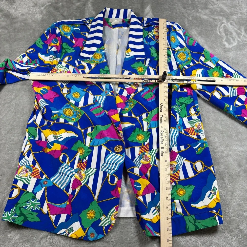 Vintage Jordana Blazer Women Large Blue Nautical Flag Striped Collar USA 80s 90s - Picture 8 of 8